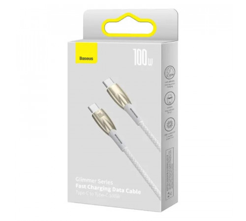 Кабель Baseus Glimmer Series Fast Charging Data Cable Type-C to Type-C 100W 1m White (CADH000702)