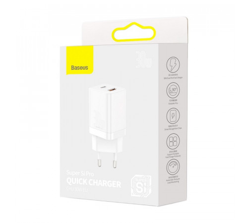 Мережевий зарядний пристрій Baseus Super Si Pro Quick Charger C+U 30W EU White (CCSUPP-E02)