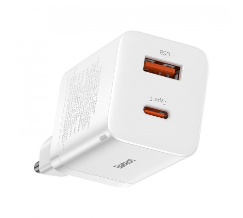 Мережевий зарядний пристрій Baseus Super Si Pro Quick Charger C+U 30W EU White (CCSUPP-E02)