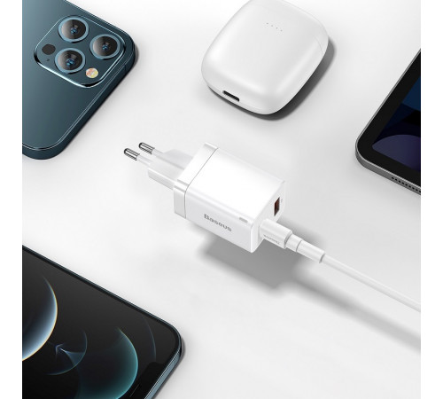 Мережевий зарядний пристрій Baseus Super Si Pro Quick Charger C+U 30W EU White (CCSUPP-E02)