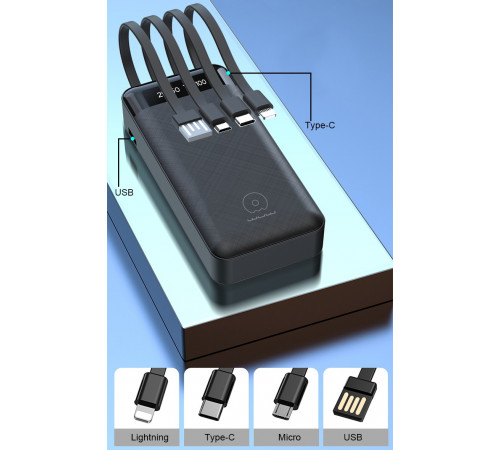 УМБ Power Bank WUW Y130 10000mAh 2.1A (with cable Lightning+Micro+Type-C+USB)
