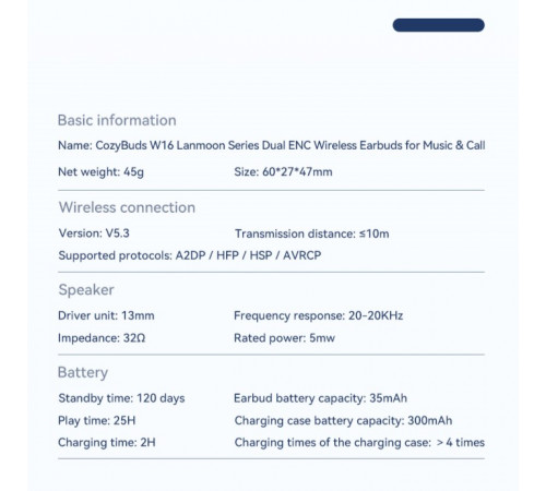 Бездротові навушники Remax W16 Lanmoon Series Dual ENC CozyBuds