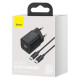 Мережевий зарядний пристрій з кабелем Baseus Super Si Quick Charger 1C 25W EU Sets Black（With Mini White Cable C to C 3A 1m Black） (TZCCSUP-L01)