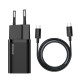 Мережевий зарядний пристрій з кабелем Baseus Super Si Quick Charger 1C 25W EU Sets Black（With Mini White Cable C to C 3A 1m Black） (TZCCSUP-L01)