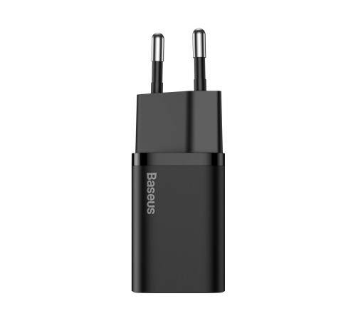 Мережевий зарядний пристрій з кабелем Baseus Super Si Quick Charger 1C 25W EU Sets Black（With Mini White Cable C to C 3A 1m Black） (TZCCSUP-L01)