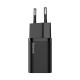 Мережевий зарядний пристрій з кабелем Baseus Super Si Quick Charger 1C 25W EU Sets Black（With Mini White Cable C to C 3A 1m Black） (TZCCSUP-L01)