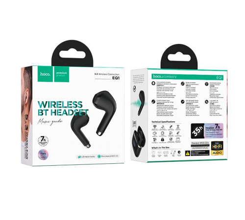 Бездротові навушники TWS HOCO EQ1 Music guide true wireless BT headset Black (6931474798497)