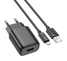Мережевий зарядний пристрій з кабелем HOCO C134A Solid single-port charger set (Micro) (EU) Black (6942007621335)