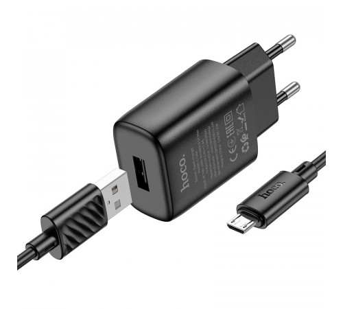 Мережевий зарядний пристрій з кабелем HOCO C134A Solid single-port charger set (Micro) (EU) Black (6942007621335)