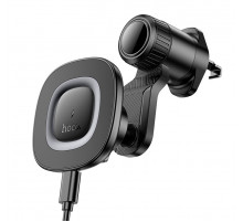 Автотримач для телефона з БЗП HOCO HW30 Crown magnetic wireless charging car holder (air outlet) Black Metal Gray (6942007646925)