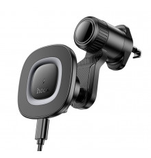 Автодержатель для телефона с БЗП HOCO HW30 Crown magnetic wireless charging car holder (air outlet) Black Metal Gray (6942007646925)