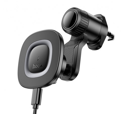 Автотримач для телефона з БЗП HOCO HW30 Crown magnetic wireless charging car holder (air outlet) Black Metal Gray (6942007646925)