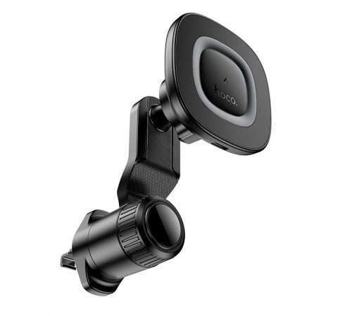 Автотримач для телефона з БЗП HOCO HW30 Crown magnetic wireless charging car holder (air outlet) Black Metal Gray (6942007646925)