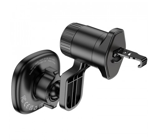 Автотримач для телефона з БЗП HOCO HW30 Crown magnetic wireless charging car holder (air outlet) Black Metal Gray (6942007646925)