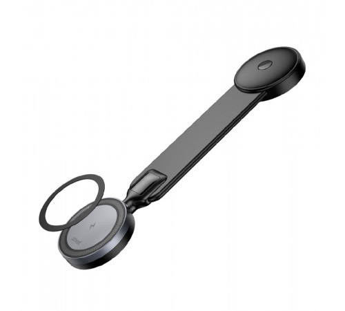 Автотримач для телефона з БЗП HOCO HW29 Totem ring magnetic wireless fast charging car holder (center console) Black Metal Gray (6942007642163)