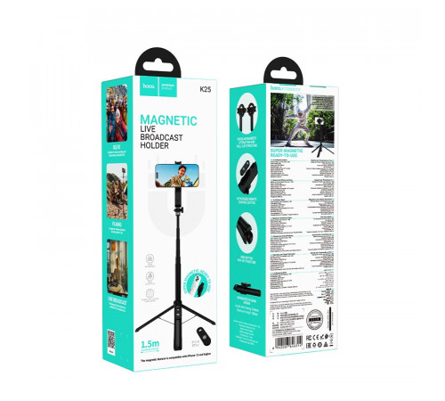 Селфі-монопод HOCO K25 Sherkhan magnetic aluminum alloy live broadcast holder Black (6942007646314)