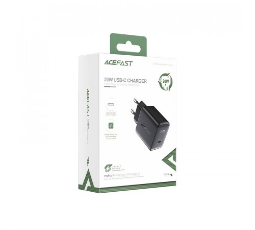 Мережевий зарядний пристрій ACEFAST A1 PD20W single USB-C charger Black (6974316280033)