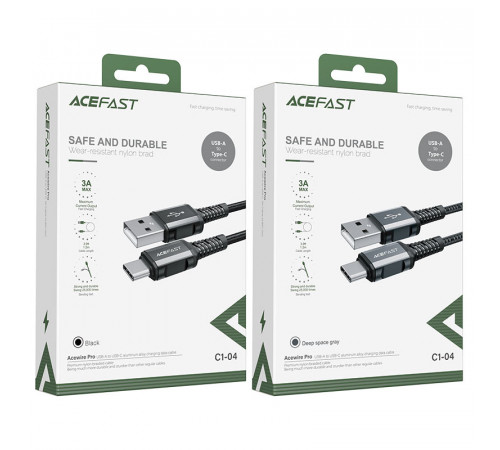 Кабель ACEFAST C1-04 USB to Type-C 3A, 1.2m, nylon aluminum connectors, Black (6974316280545)