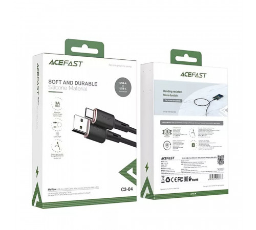 Кабель ACEFAST C2-04 USB to Type-C 3A, 1.2m, silicone, zinc connectors, Black (6974316280767)