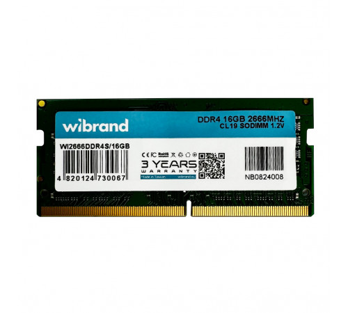 Оперативна пам'ять DDR4 Wibrand 16GB 2666MHz CL19 SODIMM (WI2666DDR4S/16GB)