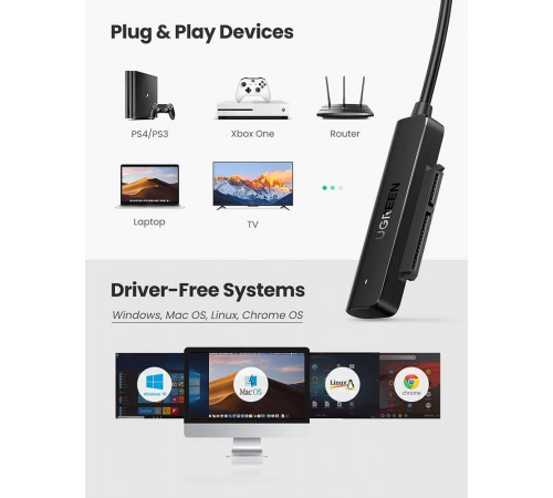 Зовнішня кишеня для накопичувача UGREEN CM321 USB-A to 2.5-Inch SATA Converter 50cm (UGR-70609) (UGR-70609)