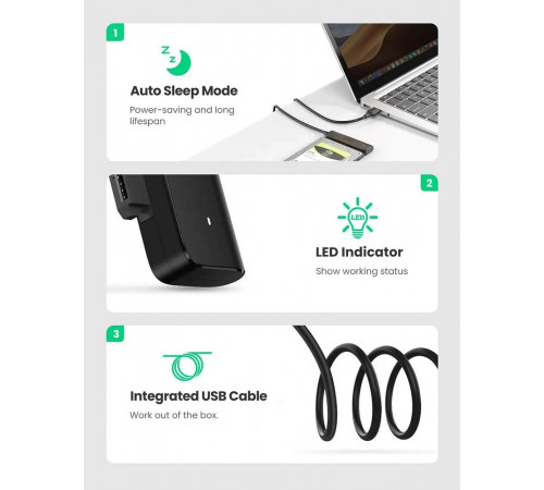 Зовнішня кишеня для накопичувача UGREEN CM321 USB-A to 2.5-Inch SATA Converter 50cm (UGR-70609) (UGR-70609)