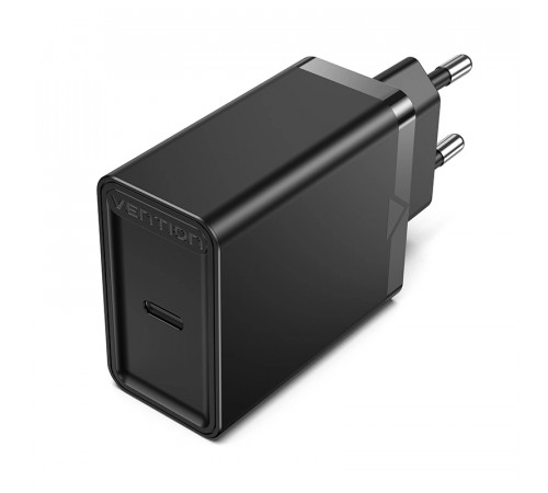 Мережевий зарядний пристрій Vention 1-port USB-C Wall Charger(20W) EU-Plug Black (FADB0-EU) (FADB0-EU)