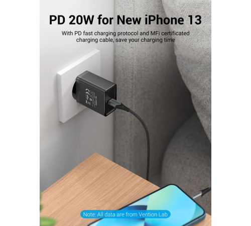 Мережевий зарядний пристрій Vention 1-port USB-C Wall Charger(20W) EU-Plug Black (FADB0-EU) (FADB0-EU)