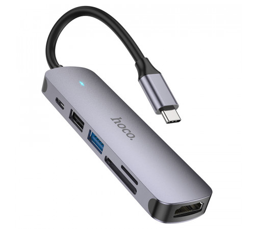 USB-хаб HOCO HB28 Type-C multi-function converter(HDTV+USB3.0+USB2.0+SD+TF+PD) Metal Gray (6931474769336)