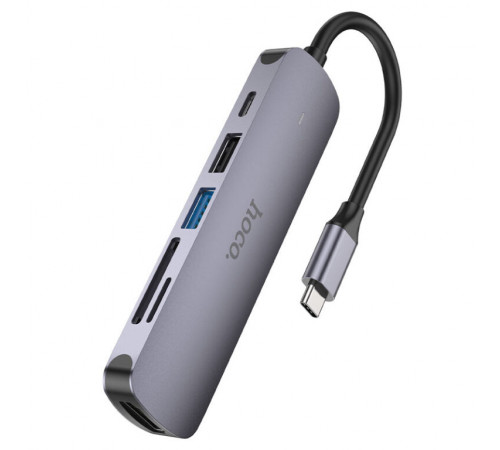 USB-хаб HOCO HB28 Type-C multi-function converter(HDTV+USB3.0+USB2.0+SD+TF+PD) Metal Gray (6931474769336)