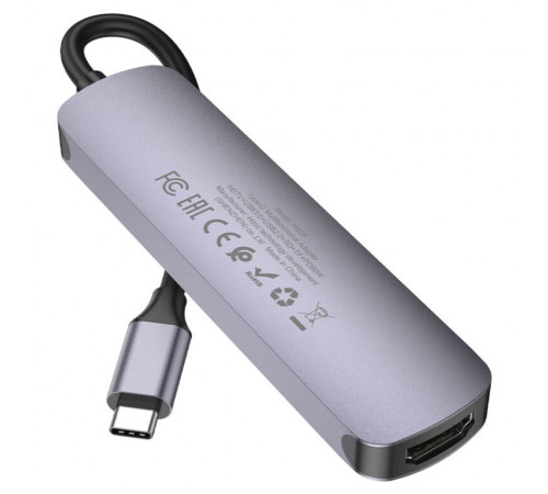USB-хаб HOCO HB28 Type-C multi-function converter(HDTV+USB3.0+USB2.0+SD+TF+PD) Metal Gray (6931474769336)