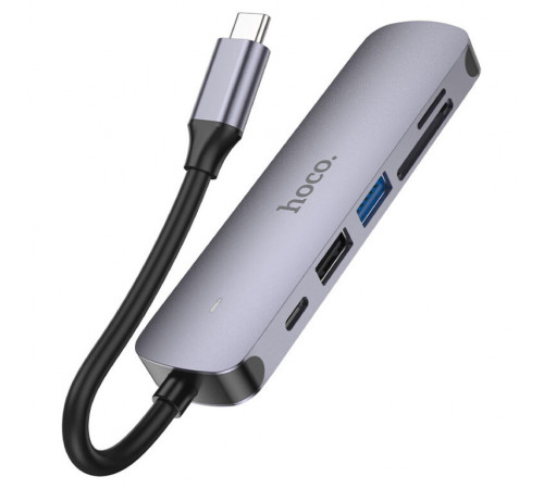 USB-хаб HOCO HB28 Type-C multi-function converter(HDTV+USB3.0+USB2.0+SD+TF+PD) Metal Gray (6931474769336)