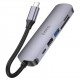 USB-хаб HOCO HB28 Type-C multi-function converter(HDTV+USB3.0+USB2.0+SD+TF+PD) Metal Gray (6931474769336)