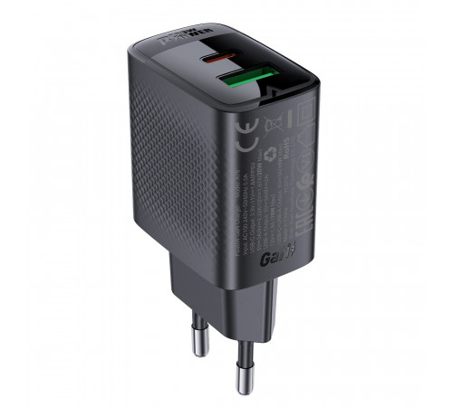Мережевий зарядний пристрій ACEFAST A78 PD20W GaN (USB-A+USB-C) charger Black (6974316283256)