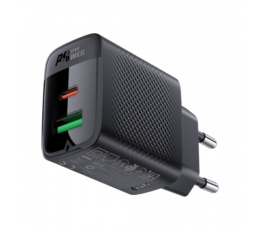 Мережевий зарядний пристрій ACEFAST A78 PD20W GaN (USB-A+USB-C) charger Black (6974316283256)
