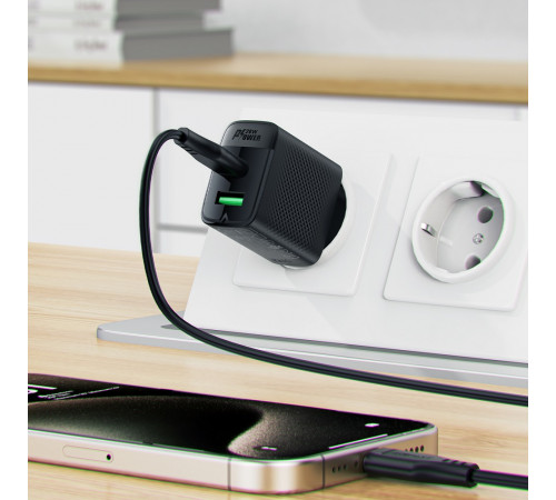 Мережевий зарядний пристрій ACEFAST A78 PD20W GaN (USB-A+USB-C) charger Black (6974316283256)