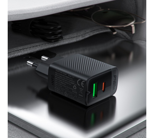 Мережевий зарядний пристрій ACEFAST A78 PD20W GaN (USB-A+USB-C) charger Black (6974316283256)