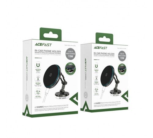 Автотримач для телефона з БЗП ACEFAST D30 magnetic folding wireless charging car holder Black (6974316283089)