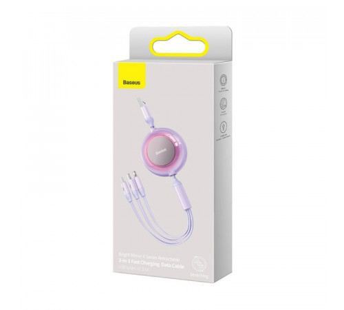 Кабель Baseus Bright Mirror 2 Series Retractable 3-in-1 Fast Charging  Data Cable USB to M+L+C 3.5A 1.1m Purple (CAMJ010005)