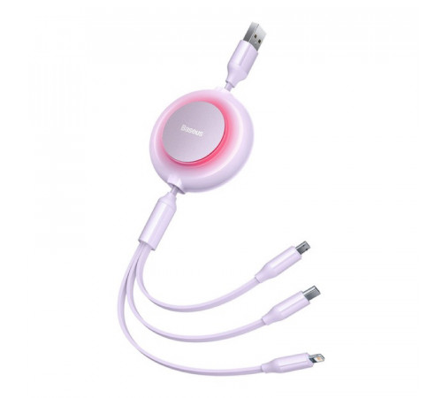 Кабель Baseus Bright Mirror 2 Series Retractable 3-in-1 Fast Charging  Data Cable USB to M+L+C 3.5A 1.1m Purple (CAMJ010005)