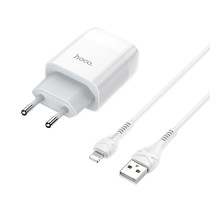 Мережевий зарядний пристрій з кабелем HOCO C73A Glorious dual port charger set (iP)(EU) White (6931474713056)