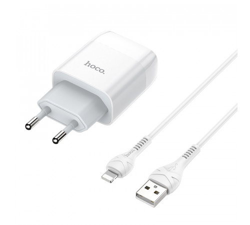 Мережевий зарядний пристрій з кабелем HOCO C73A Glorious dual port charger set (iP)(EU) White (6931474713056)