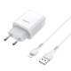 Мережевий зарядний пристрій з кабелем HOCO C73A Glorious dual port charger set (iP)(EU) White (6931474713056)