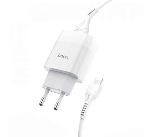 Мережевий зарядний пристрій з кабелем HOCO C73A Glorious dual port charger set (iP)(EU) White (6931474713056)