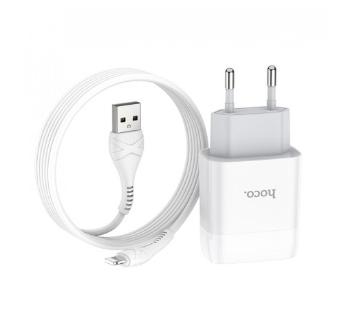 Мережевий зарядний пристрій з кабелем HOCO C73A Glorious dual port charger set (iP)(EU) White (6931474713056)