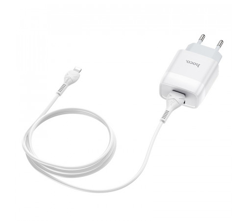 Мережевий зарядний пристрій з кабелем HOCO C73A Glorious dual port charger set (iP)(EU) White (6931474713056)