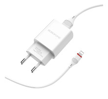 Мережевий зарядний пристрій з кабелем BOROFONE BA20A Sharp single port charger set(Lightning) 10.5W White (6931474700728)