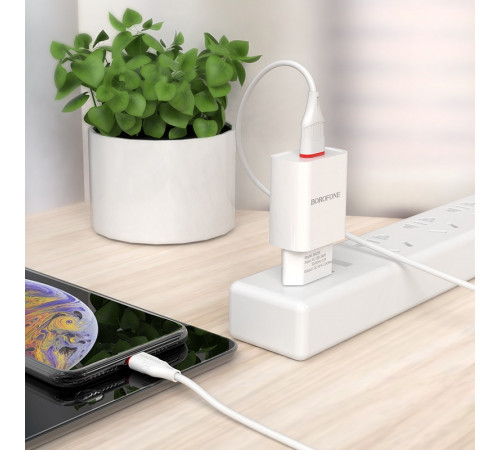 Мережевий зарядний пристрій з кабелем BOROFONE BA20A Sharp single port charger set(Lightning) 10.5W White (6931474700728)