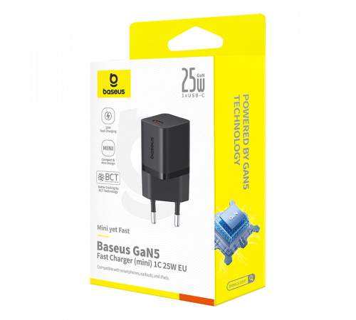 Мережевий зарядний пристрій Baseus GaN5 Fast Charger (mini) 1C 25W EU Cluster Black (P10110909113-00)