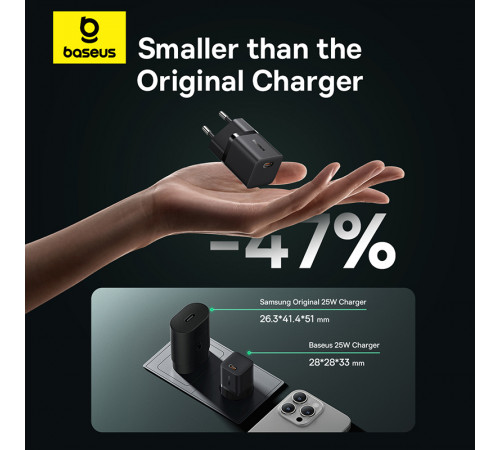 Мережевий зарядний пристрій Baseus GaN5 Fast Charger (mini) 1C 25W EU Cluster Black (P10110909113-00)
